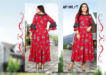 Red printed rayon long kurti 3