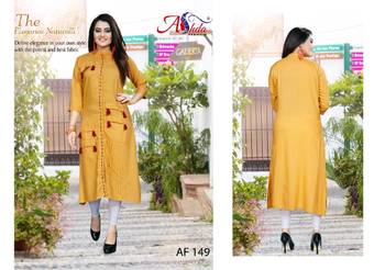 Mustard printed rayon ethnic kurtis 5