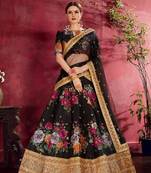 Black embroidered silk semi stitched lehenga