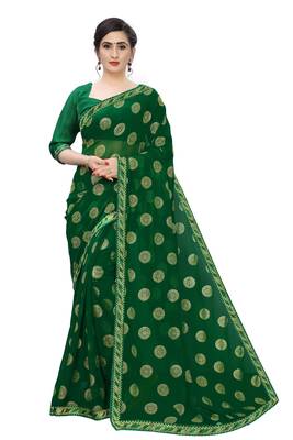 Green printed georgette saree with blouse 1