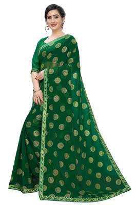 Green printed georgette saree with blouse 2