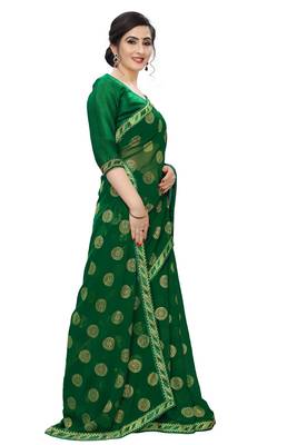 Green printed georgette saree with blouse 3