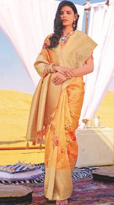 Peach woven silk saree with blouse 1