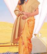 Peach woven silk saree with blouse