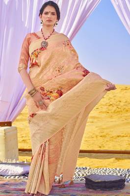 Beige woven silk saree with blouse 1