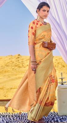 Orange woven silk saree with blouse 1