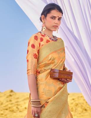 Orange woven silk saree with blouse 2