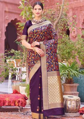 Purple woven silk saree with blouse 1