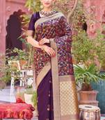 Purple woven silk saree with blouse