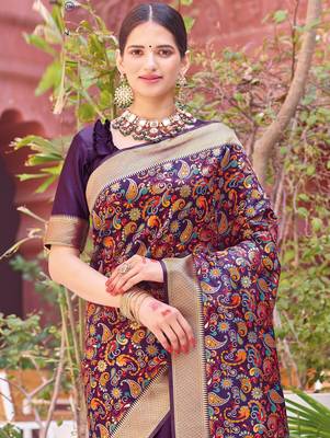 Purple woven silk saree with blouse 2