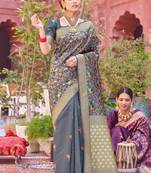 Grey woven silk saree with blouse