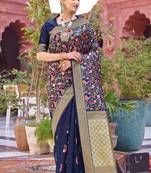 Blue woven silk saree with blouse