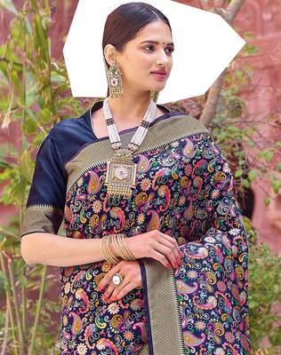 Blue woven silk saree with blouse 2