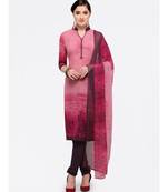 Pink printed crepe unstitched salwar with dupata with dupata