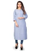 Blue Strip Line Printed Cotton Knee Length Kurti