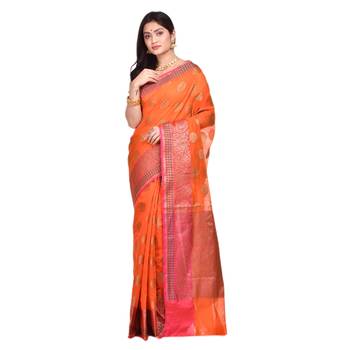Orange hand woven banarasi saree with blouse 1