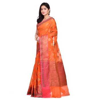 Orange hand woven banarasi saree with blouse 2