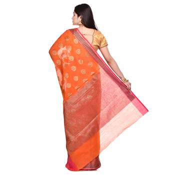 Orange hand woven banarasi saree with blouse 3
