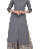 Grey plain cotton long-kurtis