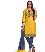 Yellow embroidered cotton silk salwar