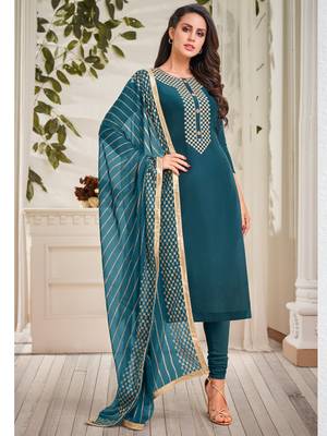 Teal embroidered chanderi silk salwar 1