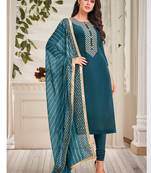 Teal embroidered chanderi silk salwar