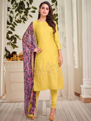 Yellow embroidered chanderi silk salwar 1