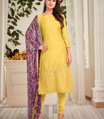 Yellow embroidered chanderi silk salwar