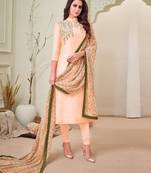 Beige embroidered chanderi silk salwar
