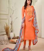 Orange embroidered chanderi silk salwar