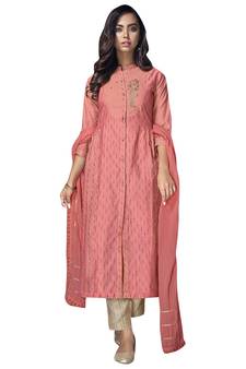 Peach embroidered chanderi silk salwar