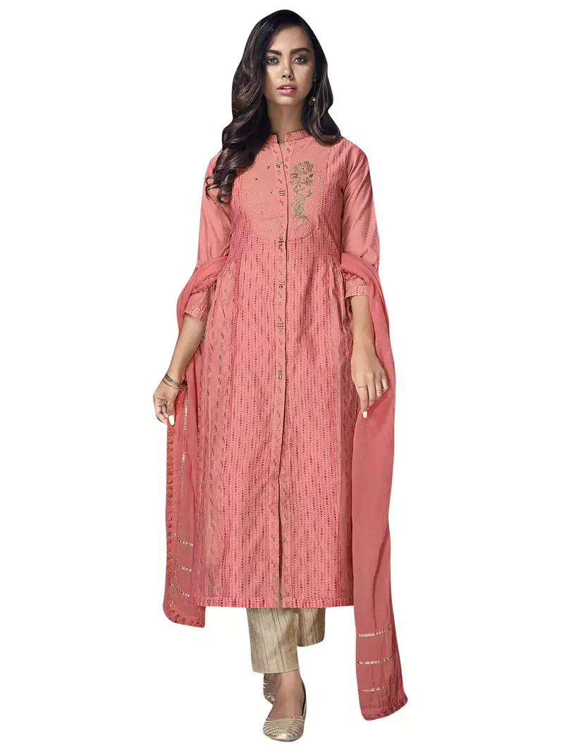 Peach embroidered chanderi silk salwar