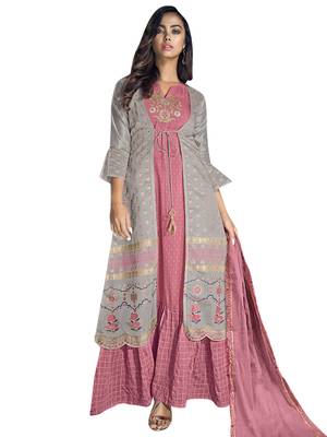 Grey embroidered chanderi silk salwar 1