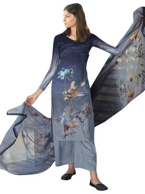 Navy blue printed satin salwar 1
