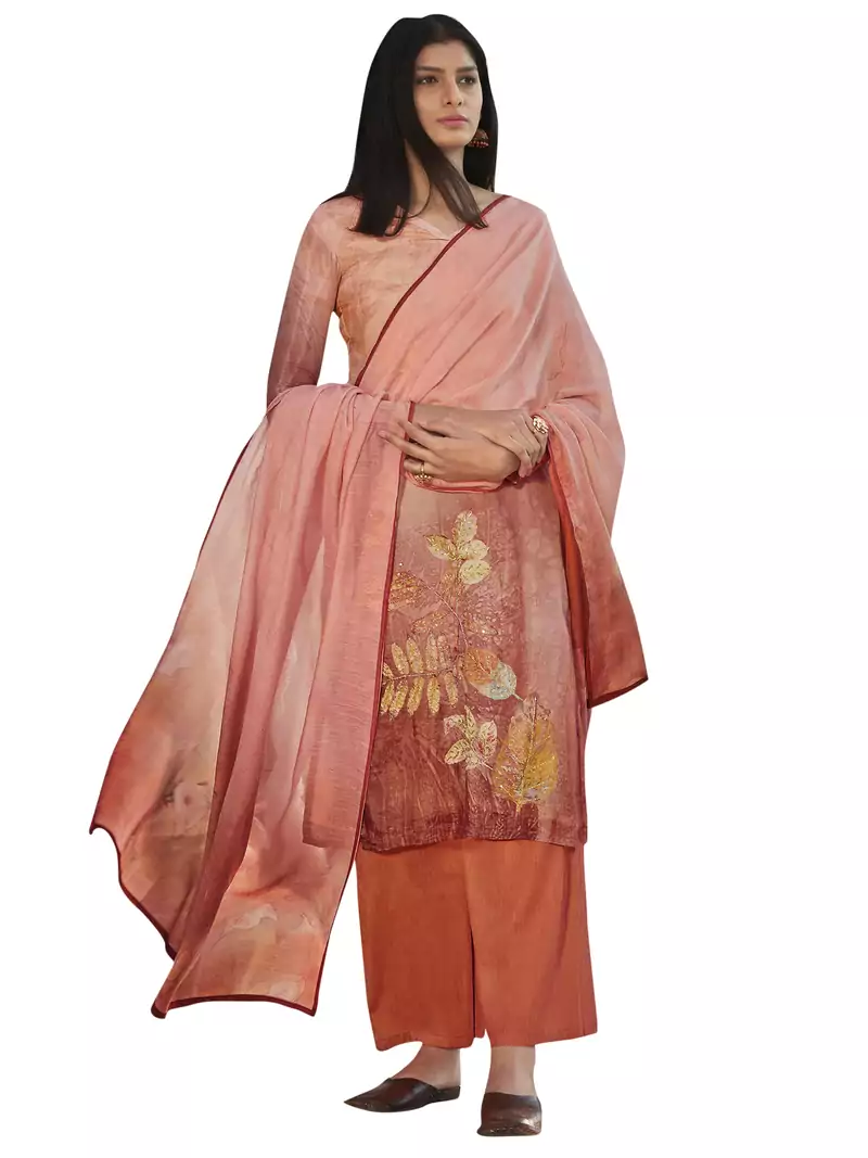 Orange printed satin salwar
