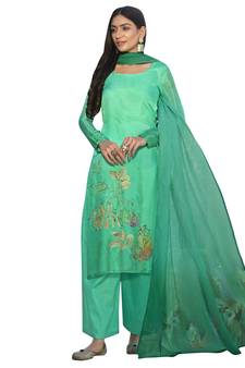 Green printed satin salwar