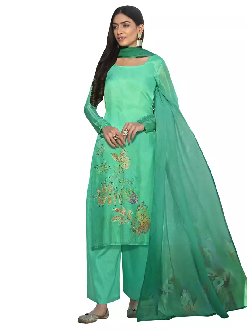 Green printed satin salwar