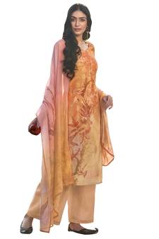 Orange printed satin salwar