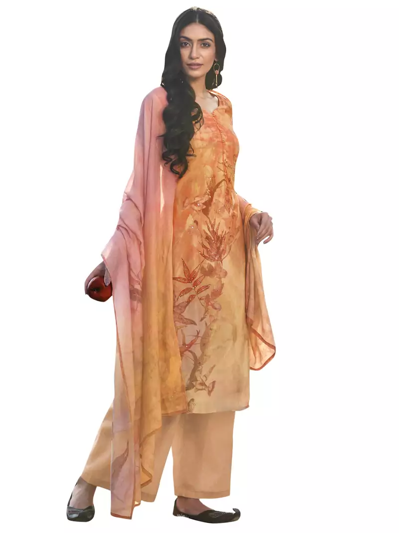 Orange printed satin salwar