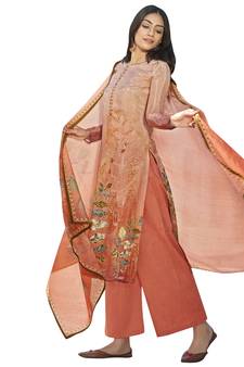 Orange printed satin salwar