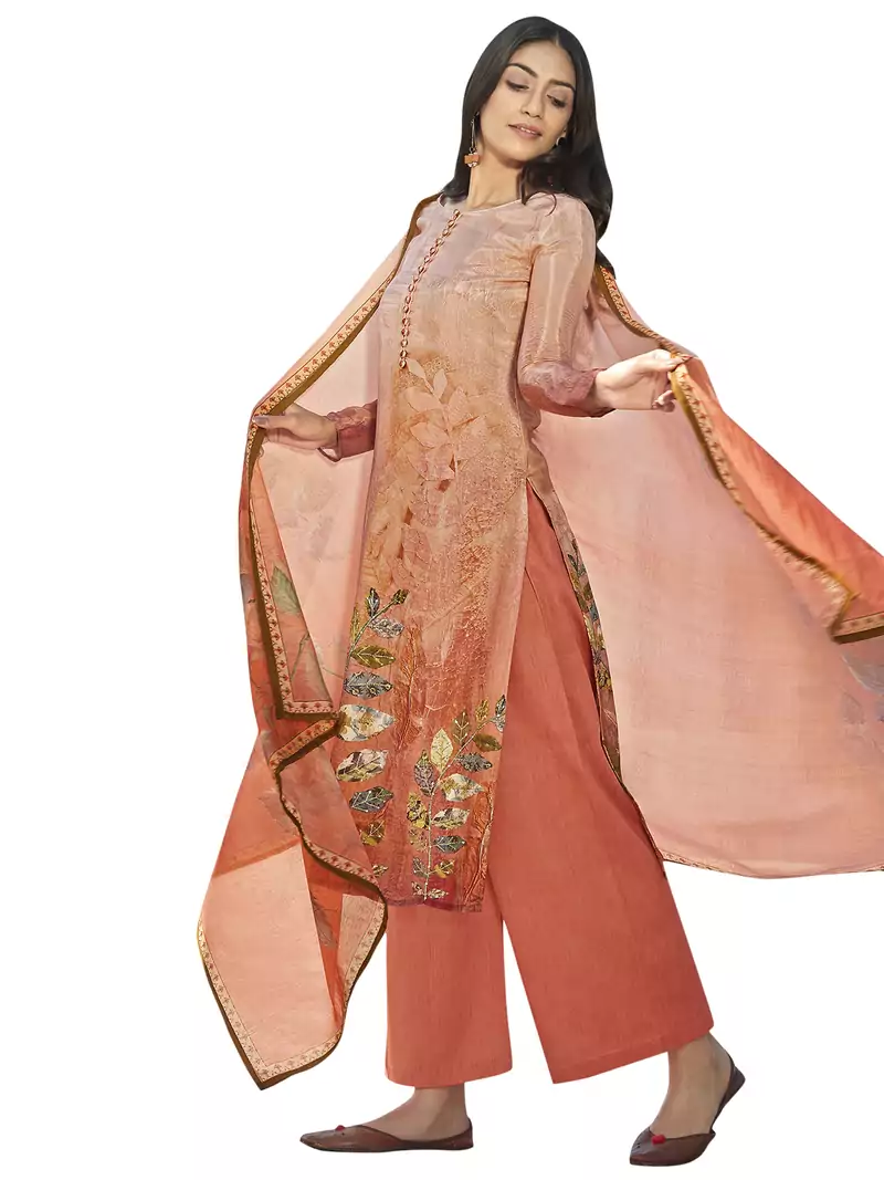 Orange printed satin salwar
