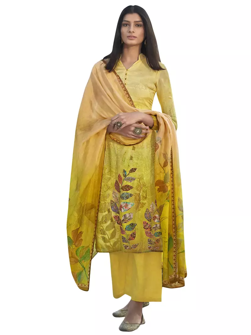Yellow printed satin salwar