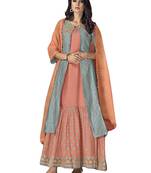 Turquoise embroidered chanderi silk salwar