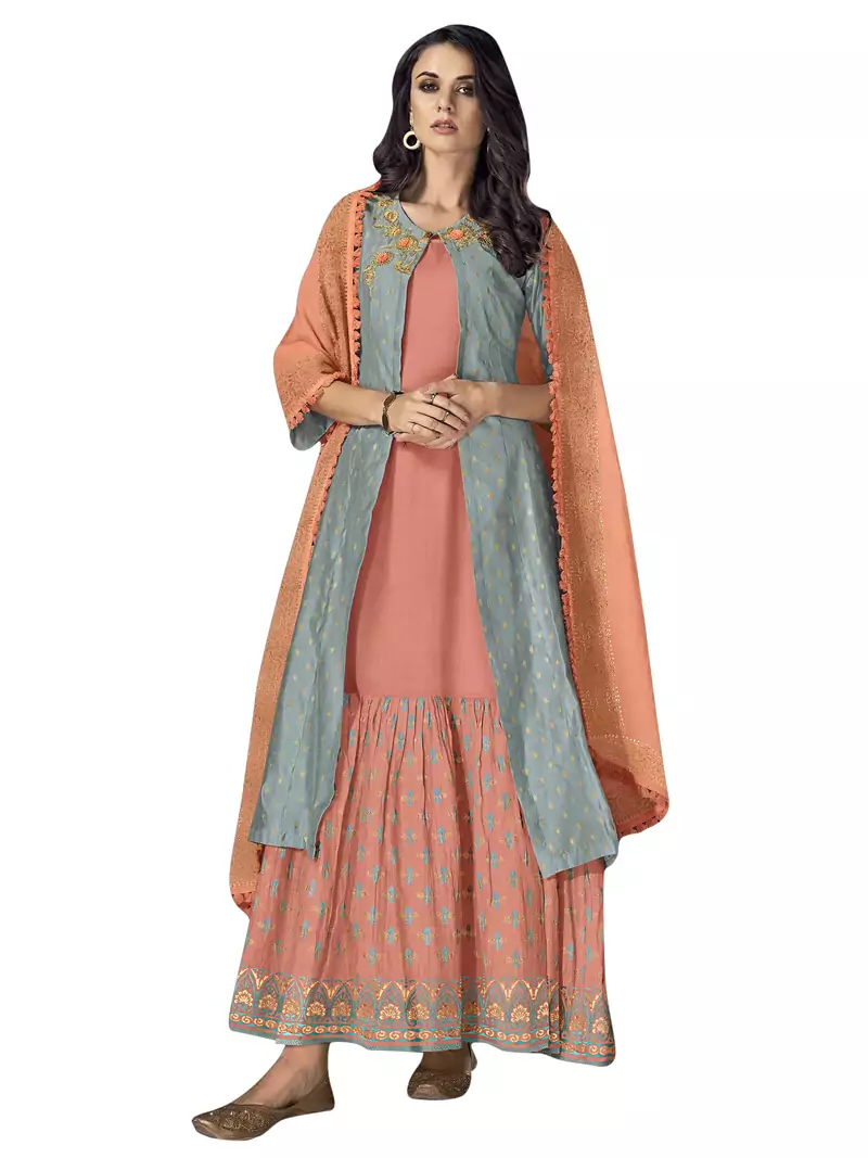Turquoise embroidered chanderi silk salwar