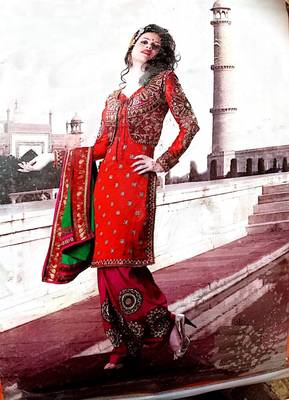 Orange embroidered silk salwar 1