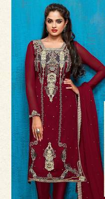Maroon embroidered georgette salwar 1