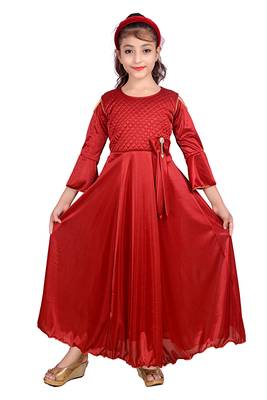 Maroon plain satin
 kids-girl-gowns 1