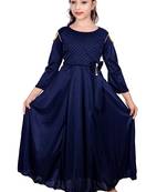 Blue plain satin kids-girl-gowns