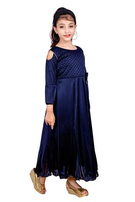 Blue plain satin kids-girl-gowns 2
