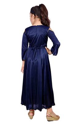 Blue plain satin kids-girl-gowns 4